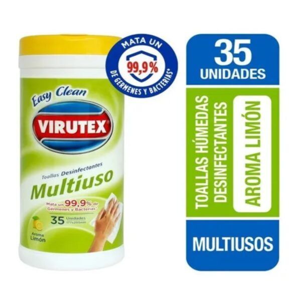 Toalla Húmeda Desinfectante Limón Virutex, Tarro de 35 Und