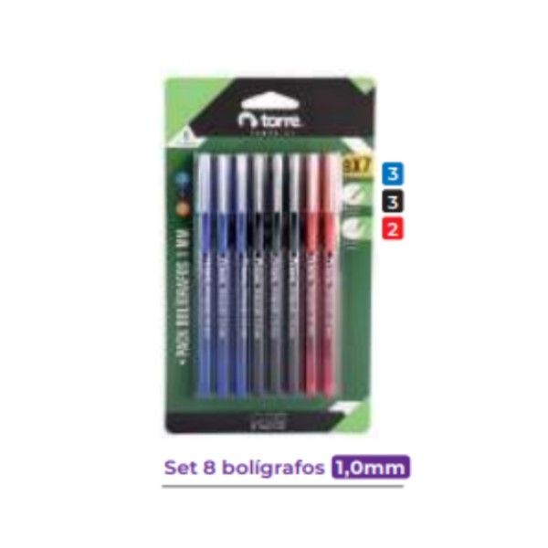 Bolígrafos Set de 8 Variados Torre