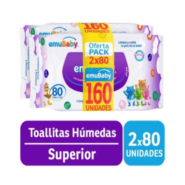 Toallitas Húmedas emuBaby - Pack 02 Paq. x 80 unid.